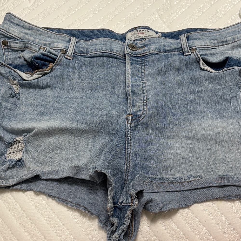 Torrid Light Blue Distressed Jean Shorts